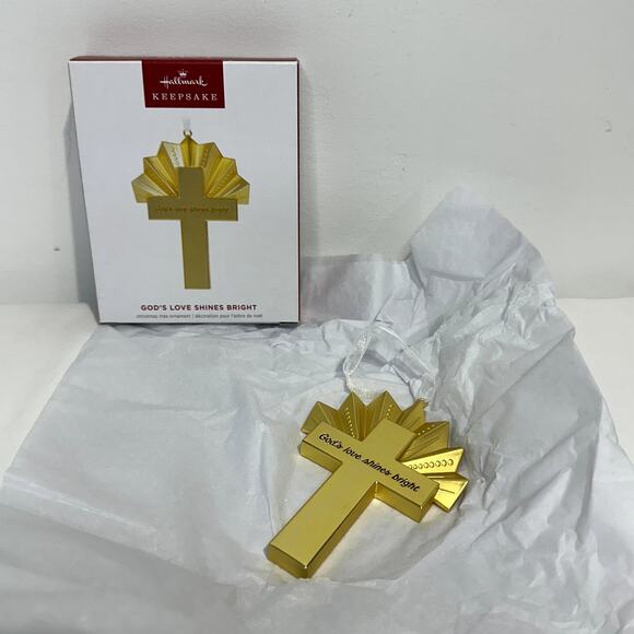 2024 Hallmark Ornament "GOD'S LOVE SHINES BRIGHT" Gold Metal Cross - NEW IN BOX - Picture 1 of 8